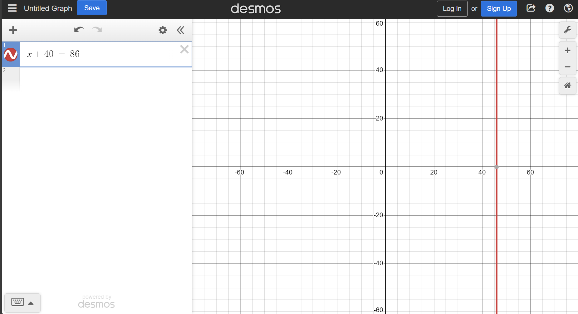 Solving a one-step equation with Desmos.